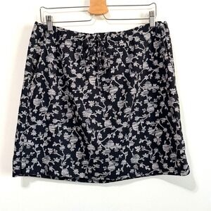J Jill Fit Skirt Skort L Black Gray Floral Drawstring Active Golf Tennis Summer
